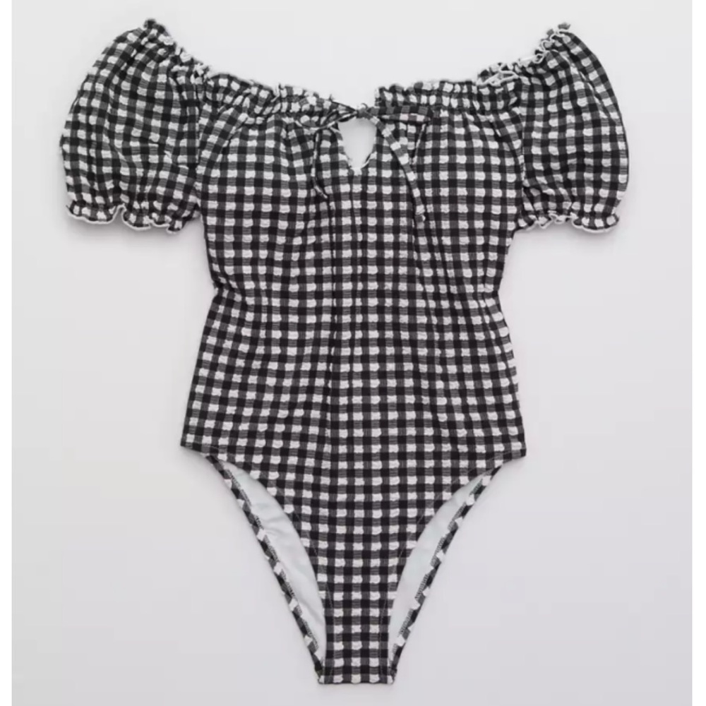 Black and White Gingham Women Swim One Piece